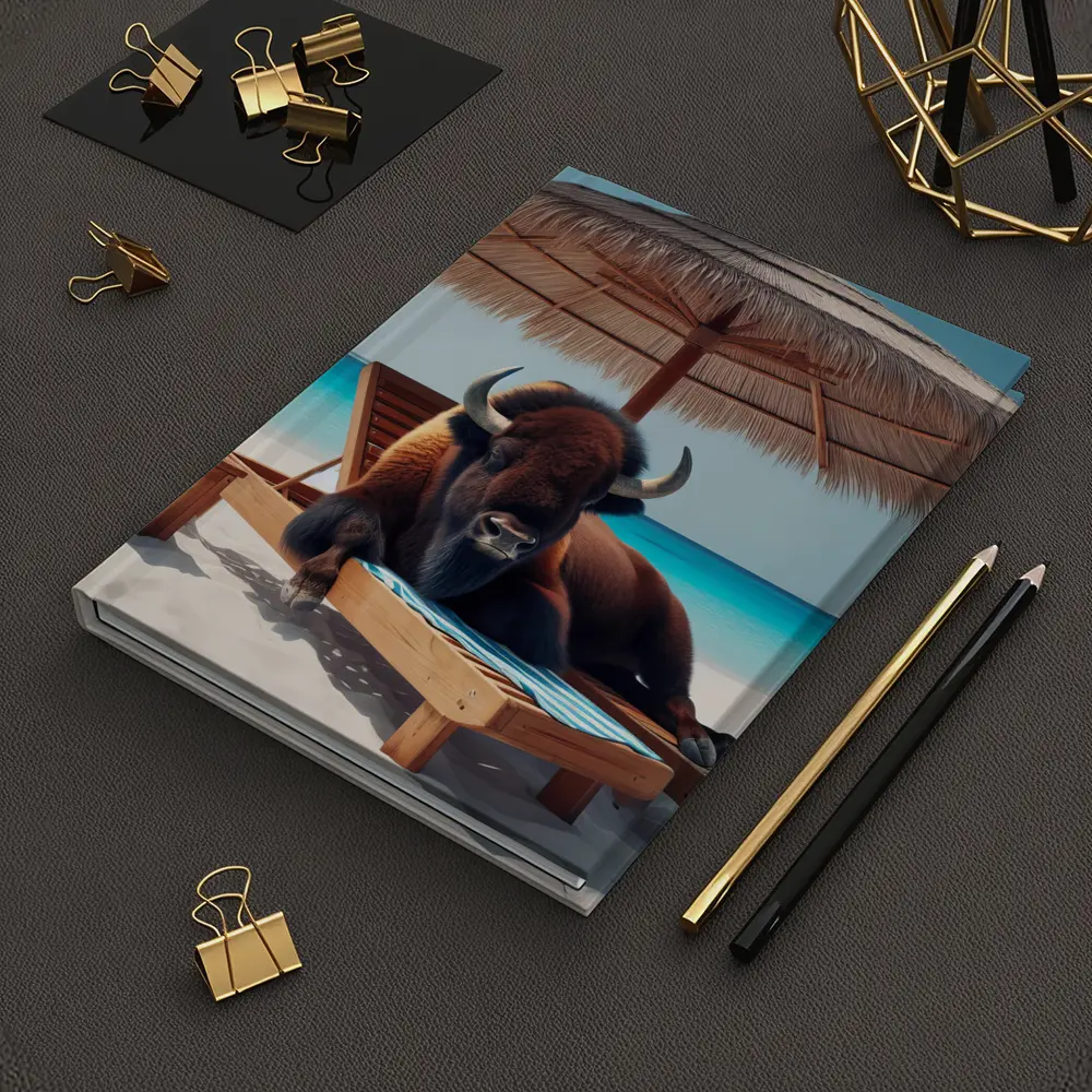 Bison Relaxing on Tropical Beach Lounge Chair – Notebooks