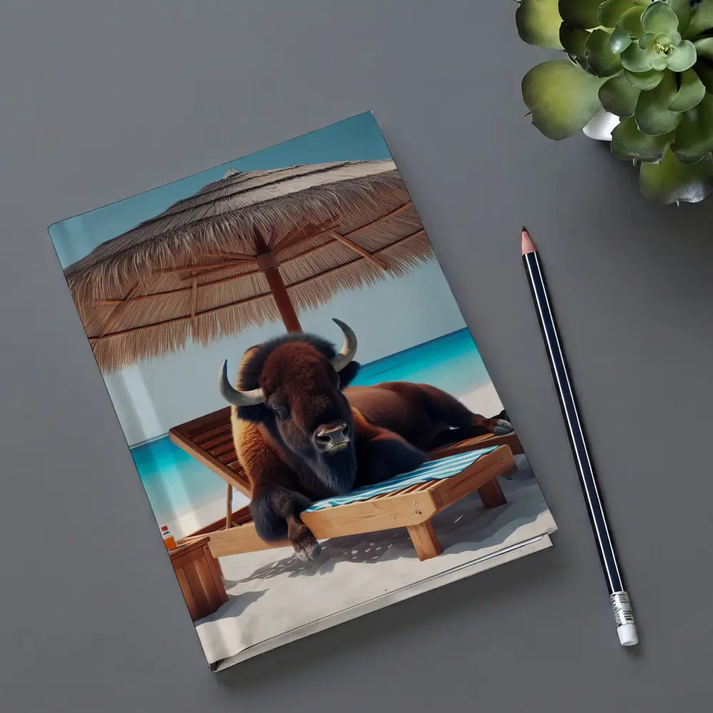Bison Relaxing on Tropical Beach Lounge Chair – Notebooks