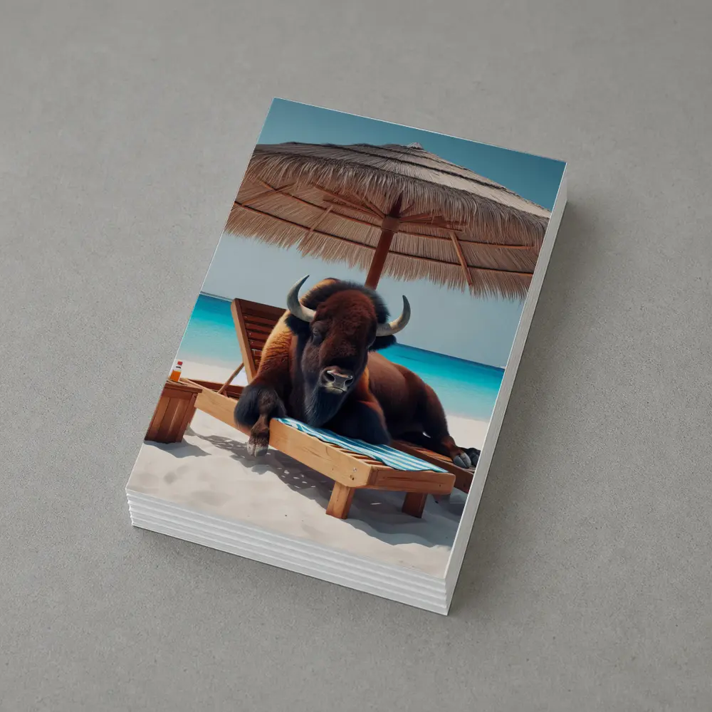 Bison Relaxing on Tropical Beach Lounge Chair – Postcards
