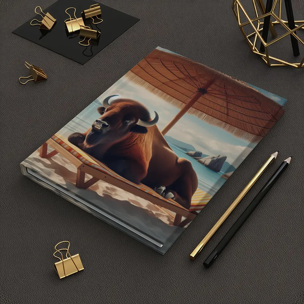Bison Relaxing On Sunny Beach Lounge Chair – Notebooks