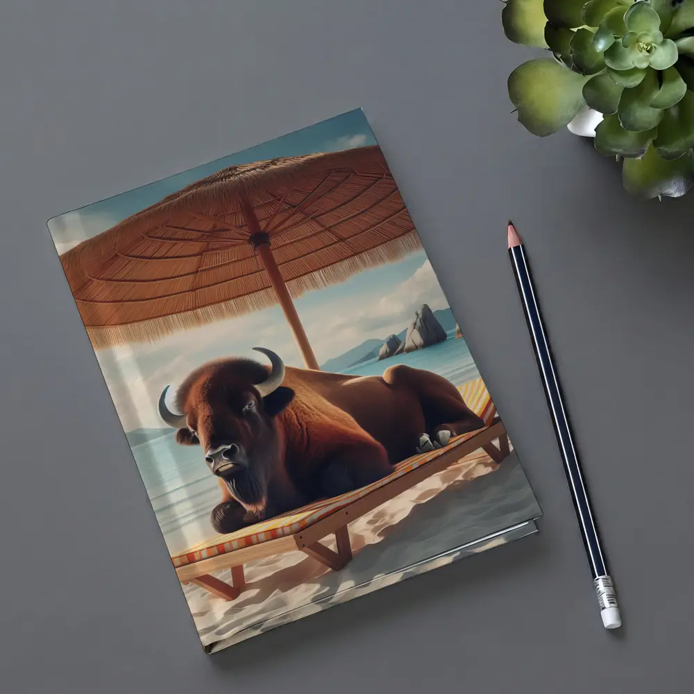 Bison Relaxing On Sunny Beach Lounge Chair – Notebooks