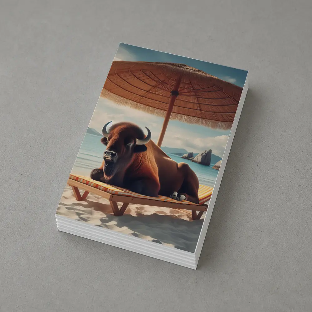 Bison Relaxing On Sunny Beach Lounge Chair – Postcards