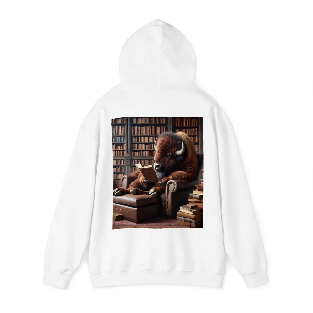 Bison Reading Book in Library Armchair – Hoodies