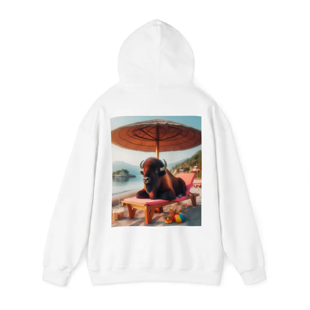 Bison Relaxing On Sunny Beach Lounger – Hoodies