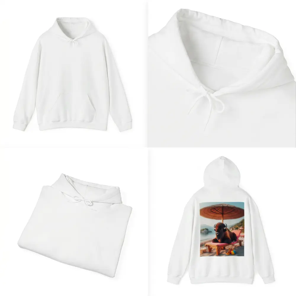 Bison Relaxing On Sunny Beach Lounger – Hoodies