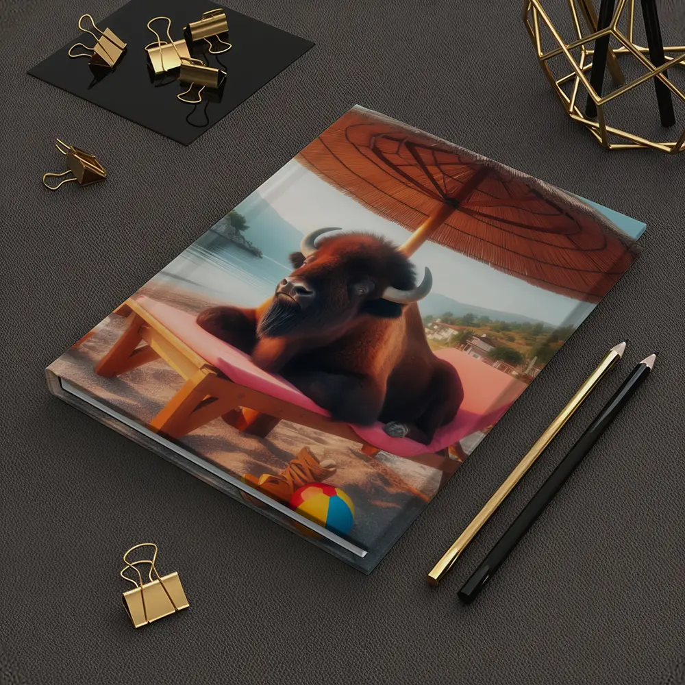 Bison Relaxing On Sunny Beach Lounger – Notebooks