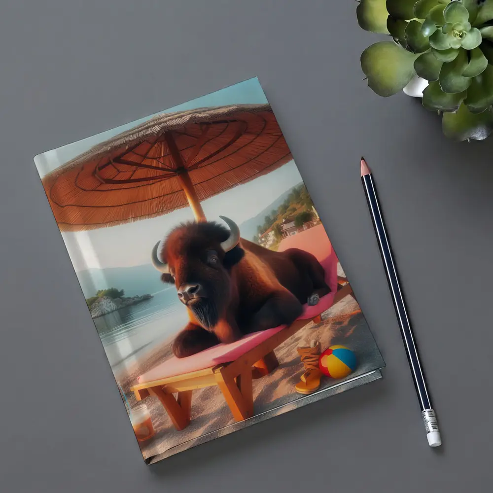 Bison Relaxing On Sunny Beach Lounger – Notebooks