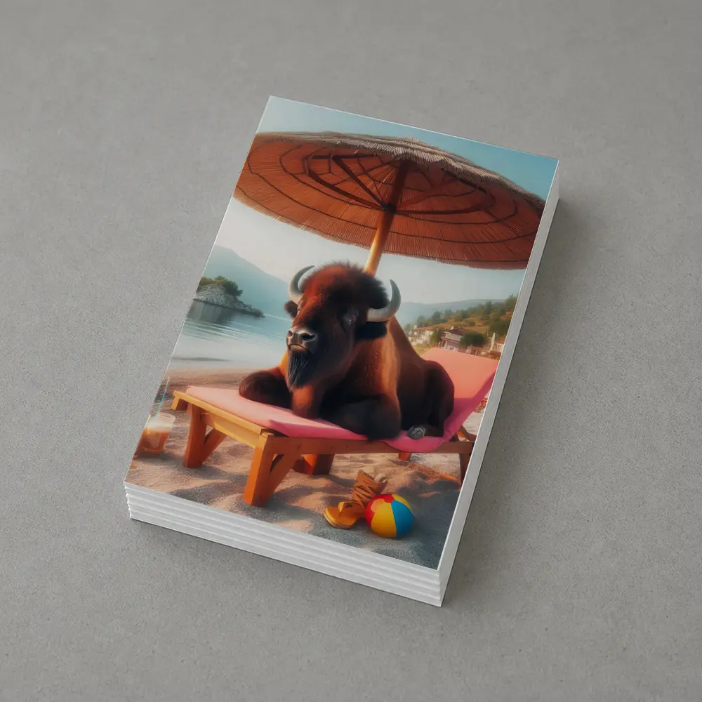 Bison Relaxing On Sunny Beach Lounger – Postcards