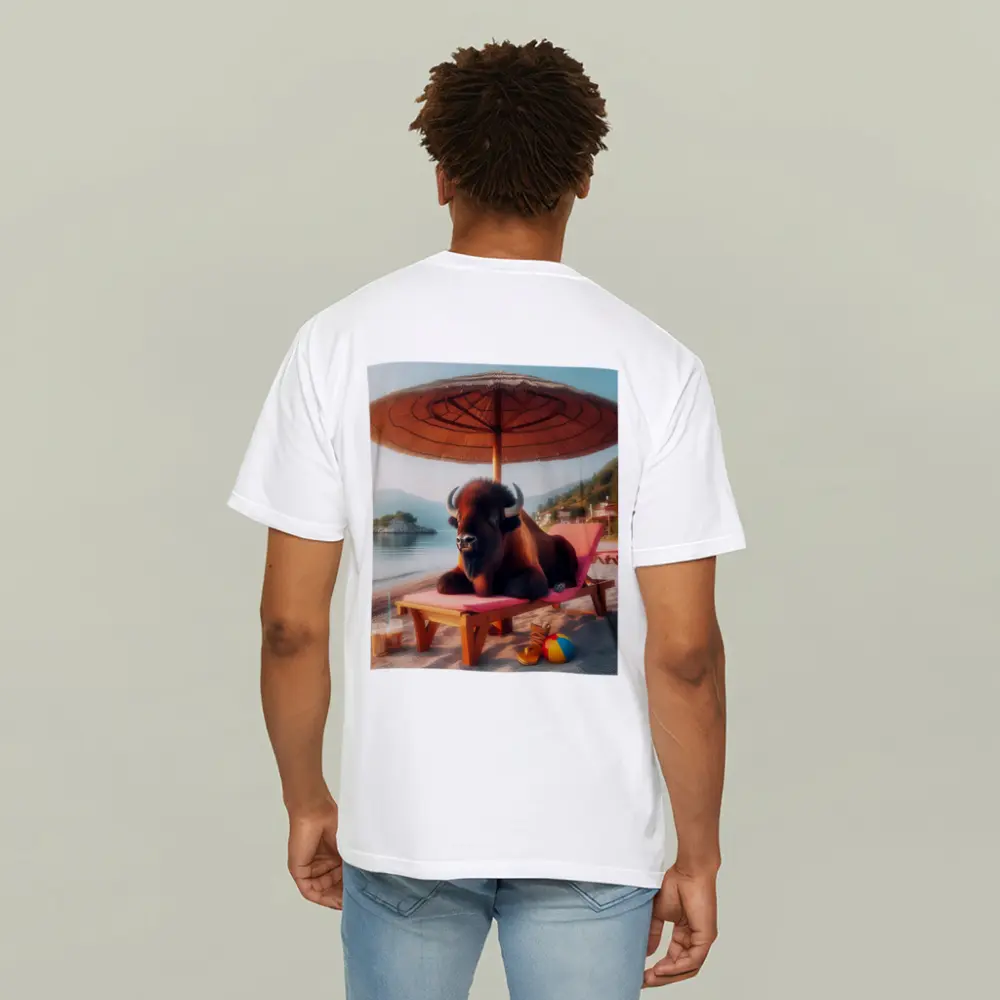 Bison Relaxing On Sunny Beach Lounger – T-Shirts