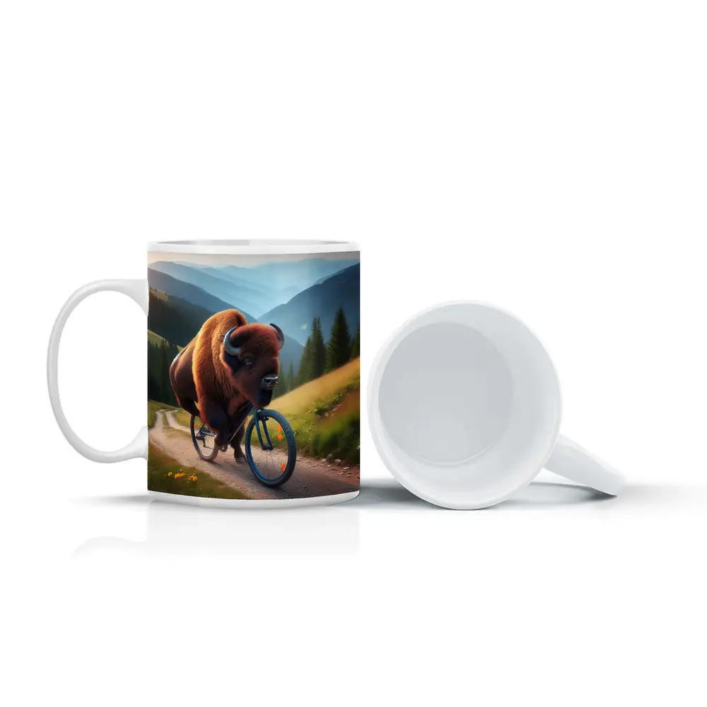Bison Riding Bicycle Mountain Valley Trail – Mugs