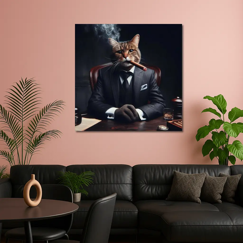 Boss Cat Suit Cigar Dark Office – Wall Art