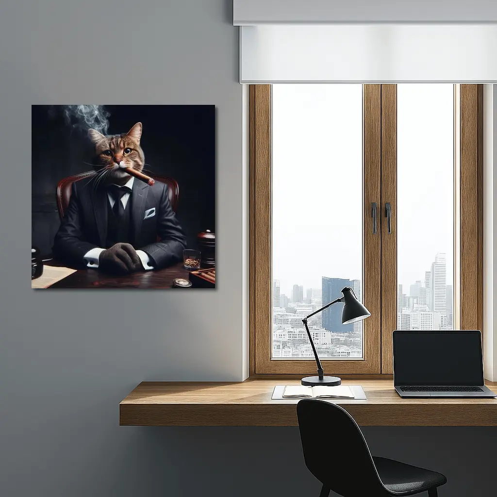 Boss Cat Suit Cigar Dark Office – Wall Art