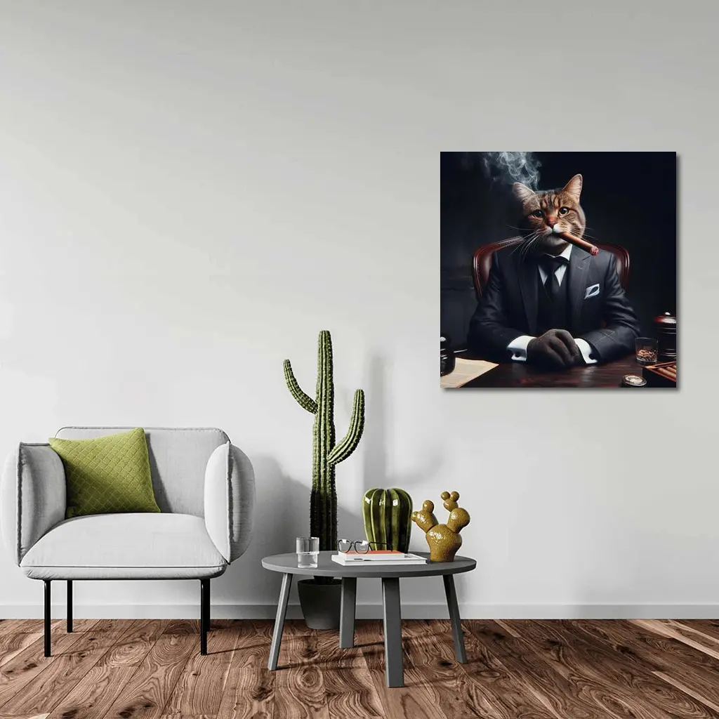Boss Cat Suit Cigar Dark Office – Wall Art