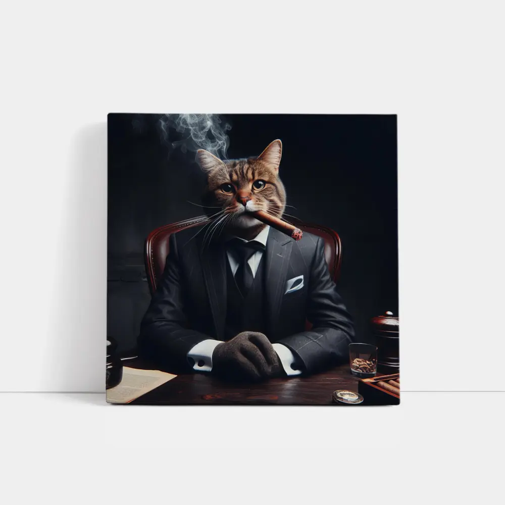Boss Cat Suit Cigar Dark Office – Wall Art
