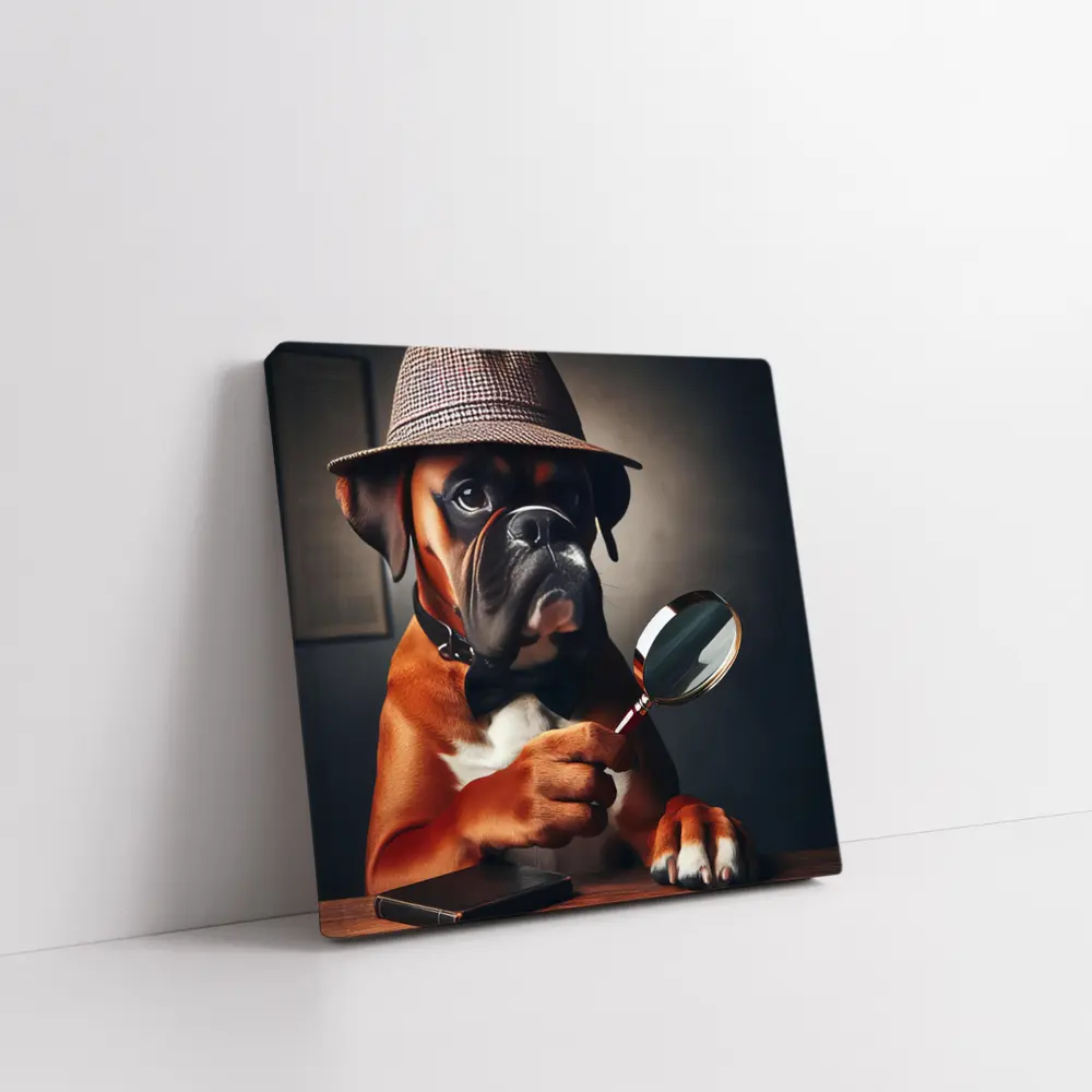 Boxer Dog Detective With Magnifying Glass – Wall Art