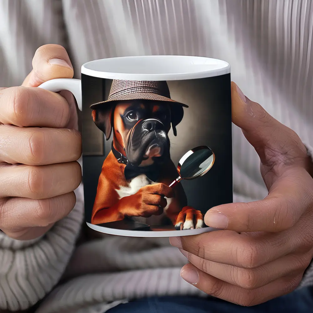 Boxer Dog Detective With Magnifying Glass – Mugs