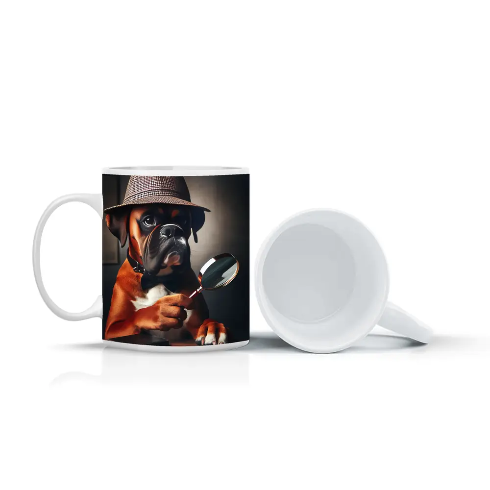 Boxer Dog Detective With Magnifying Glass – Mugs