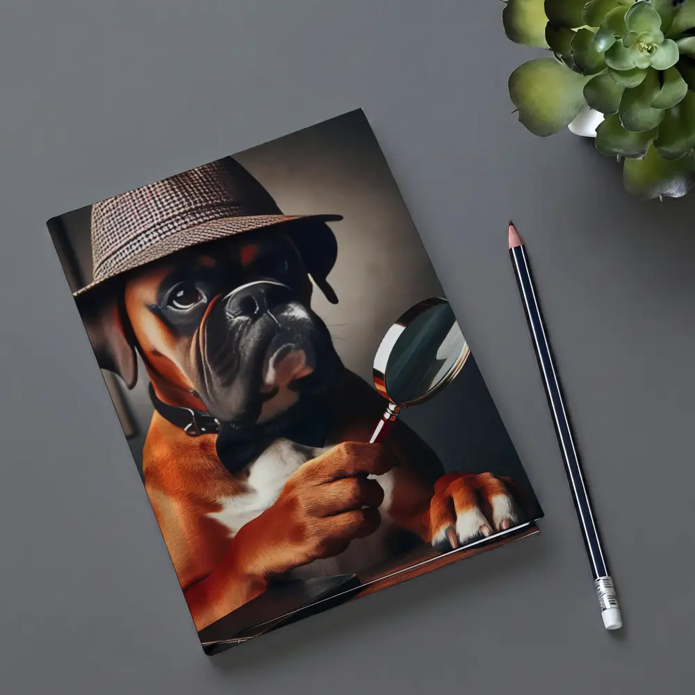 Boxer Dog Detective With Magnifying Glass – Notebooks