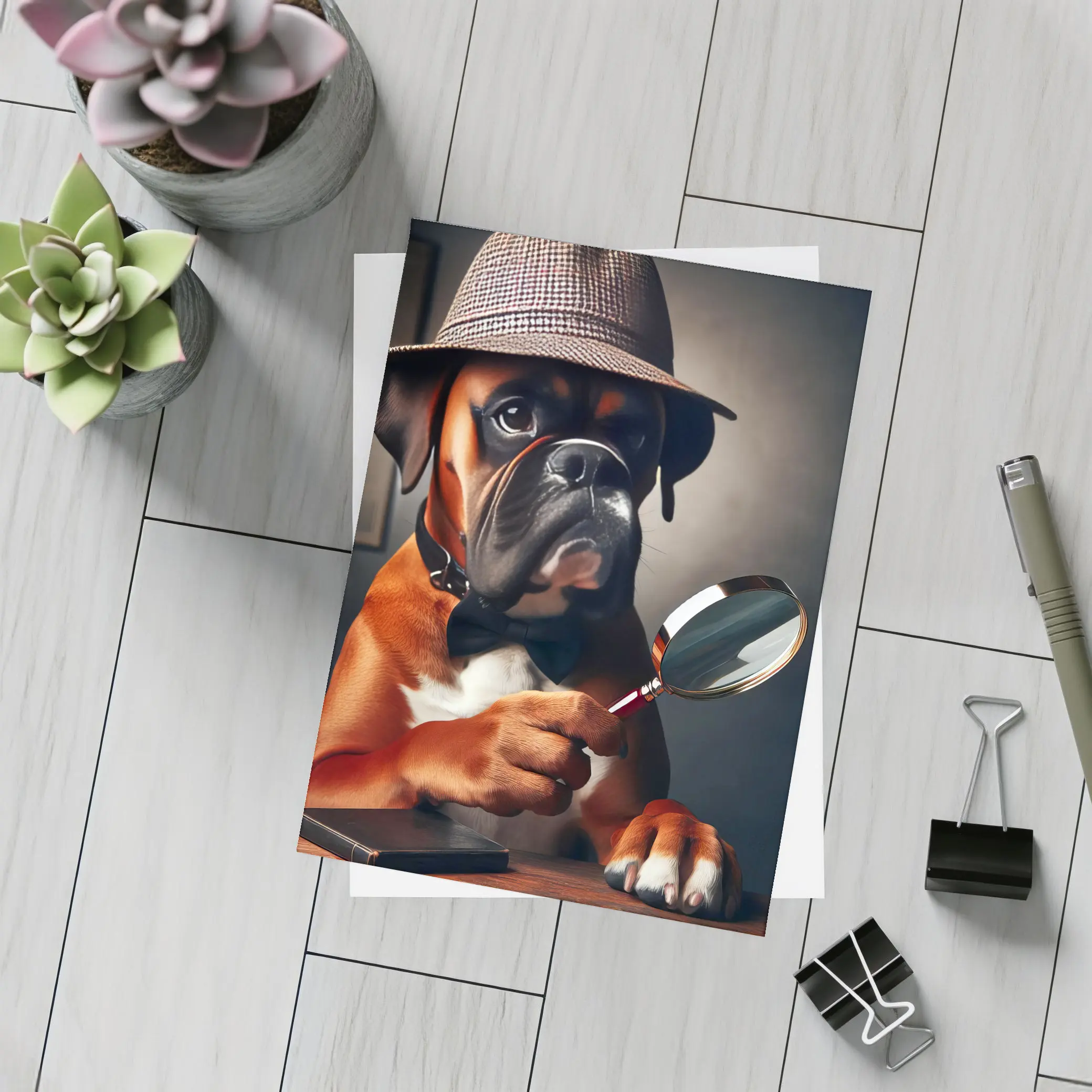 Boxer Dog Detective With Magnifying Glass – Postcards