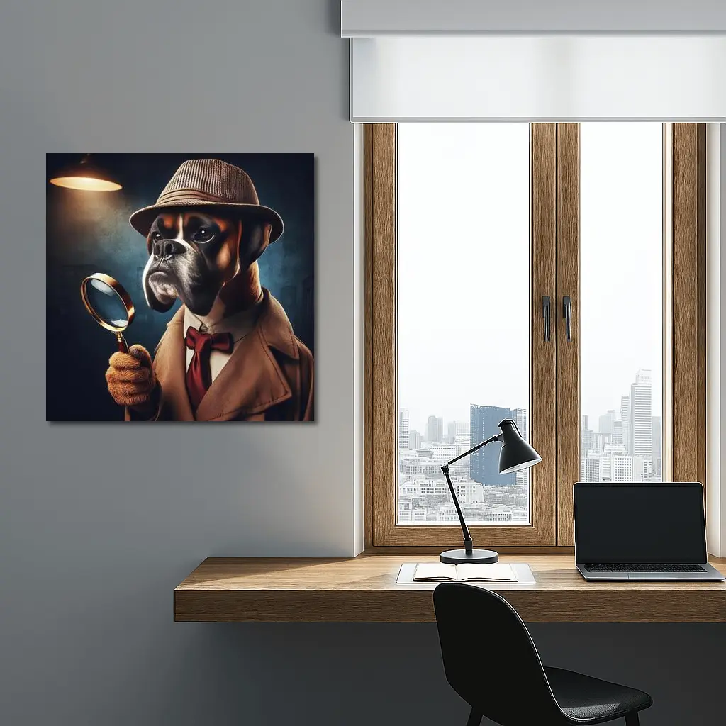 Boxer Dog Detective With Magnifying Glass – Wall Art