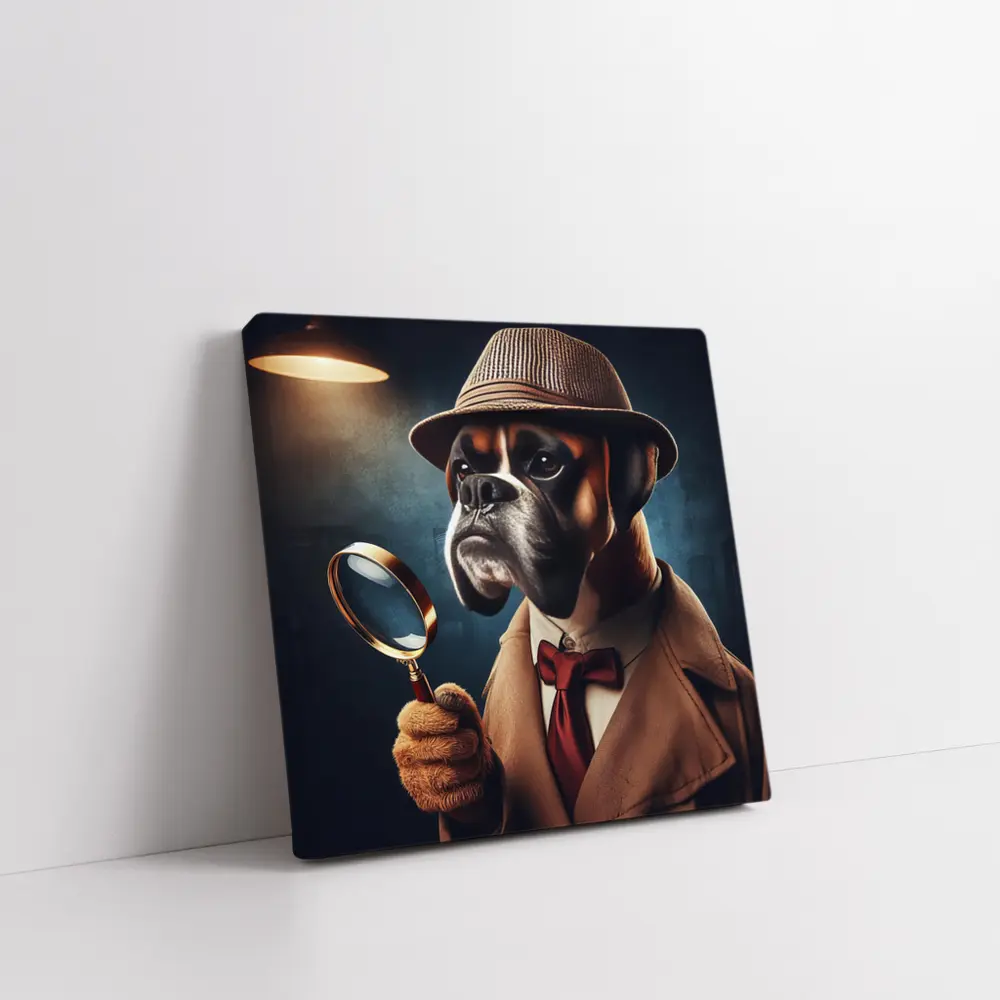 Boxer Dog Detective With Magnifying Glass – Wall Art