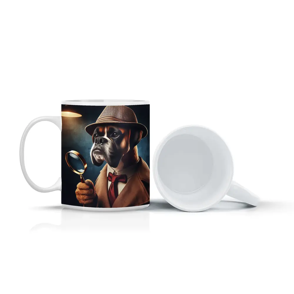 Boxer Dog Detective With Magnifying Glass – Mugs