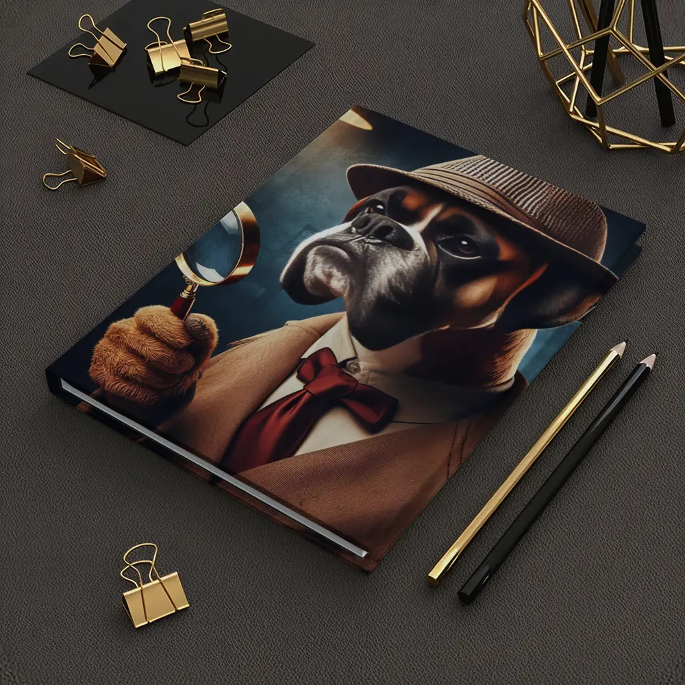 Boxer Dog Detective With Magnifying Glass – Notebooks