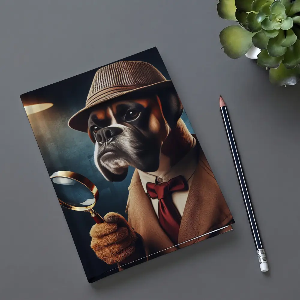 Boxer Dog Detective With Magnifying Glass – Notebooks