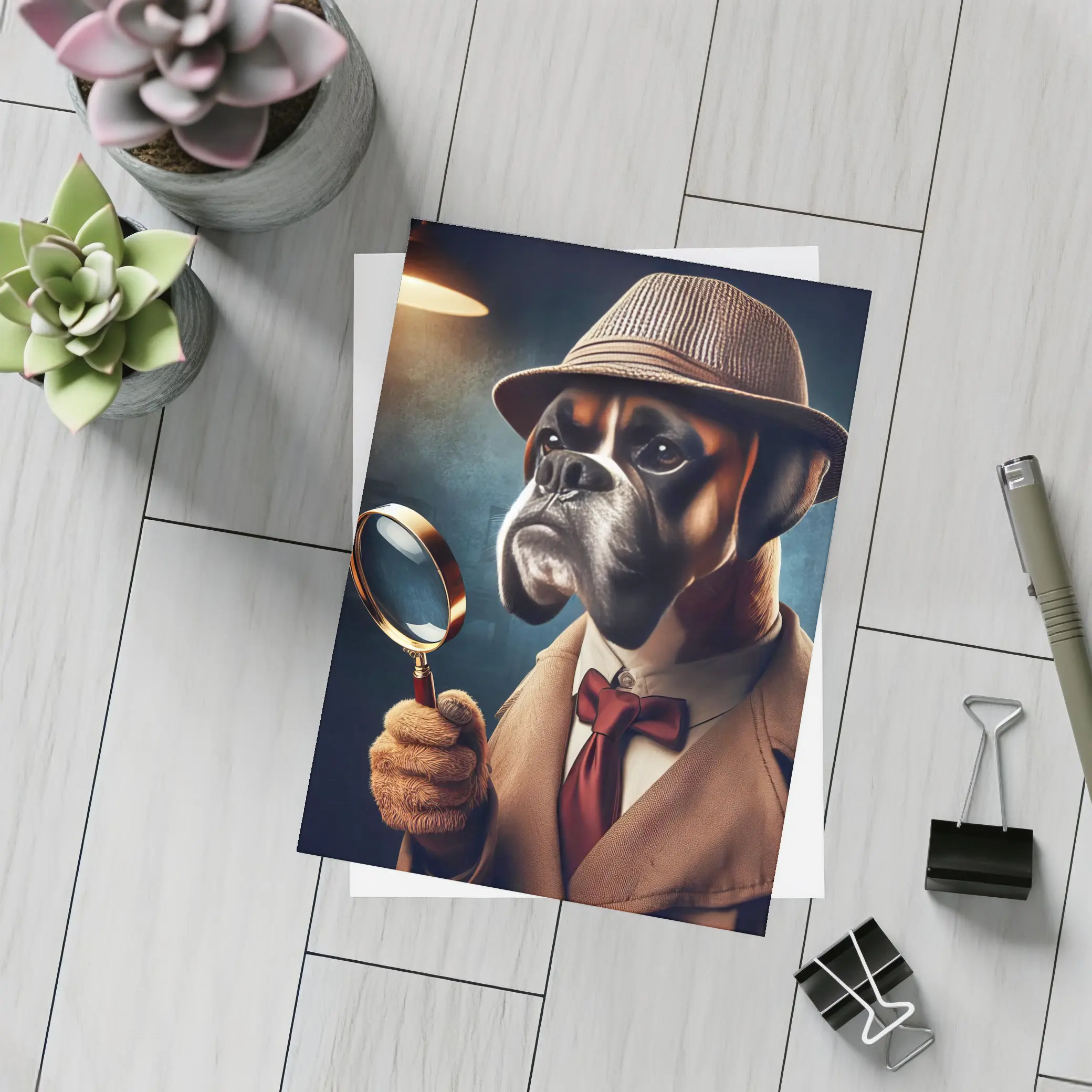 Boxer Dog Detective With Magnifying Glass – Postcards