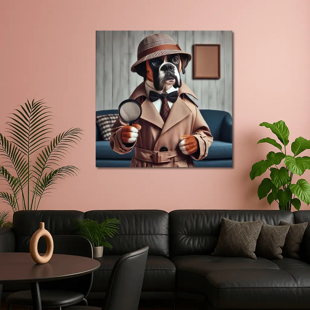Boxer Dog Detective Magnifying Glass Indoor – Wall Art