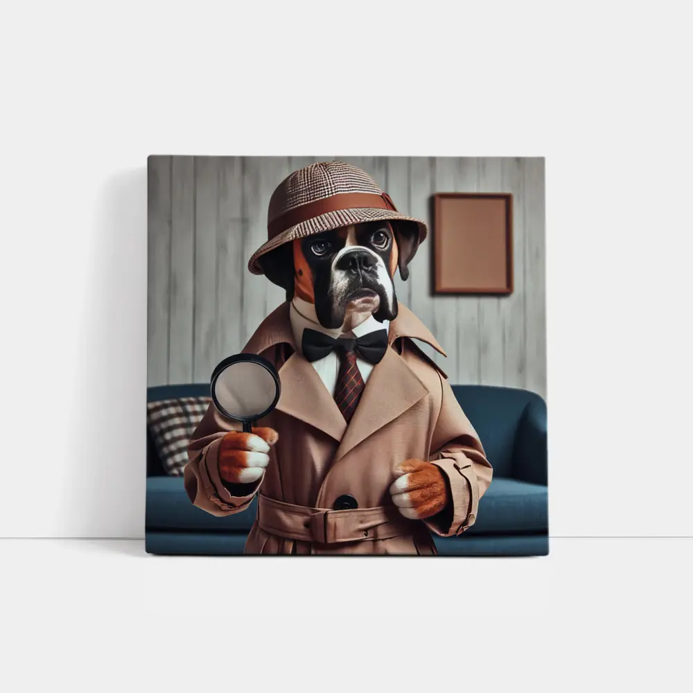 Boxer Dog Detective Magnifying Glass Indoor – Wall Art