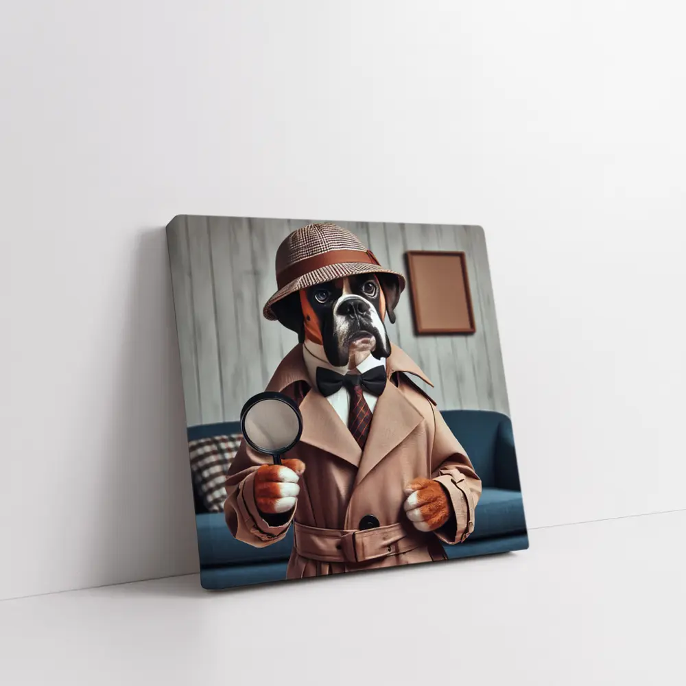 Boxer Dog Detective Magnifying Glass Indoor – Wall Art
