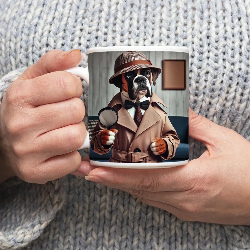 Boxer Dog Detective Magnifying Glass Indoor – Mugs
