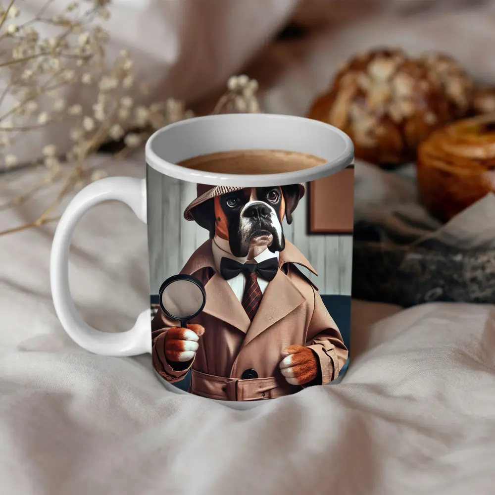 Boxer Dog Detective Magnifying Glass Indoor – Mugs