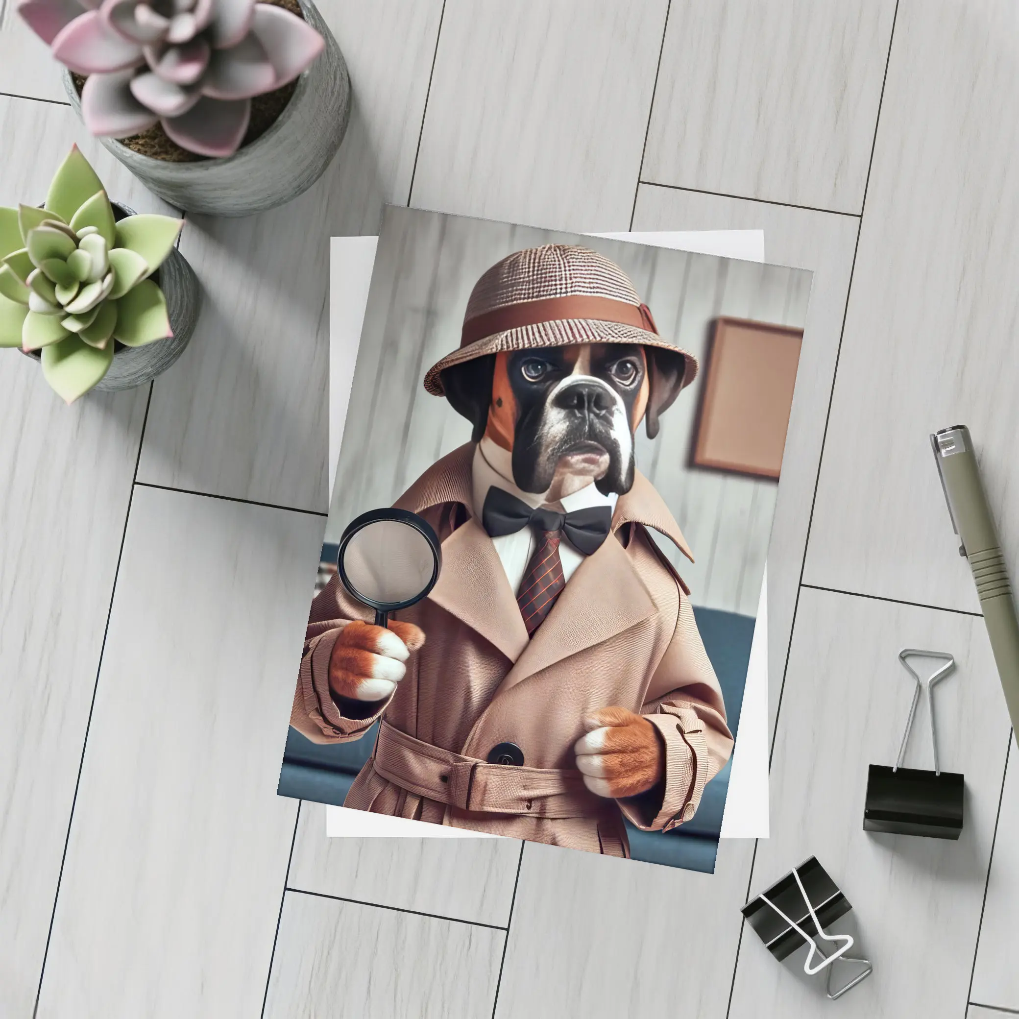 Boxer Dog Detective Magnifying Glass Indoor – Postcards