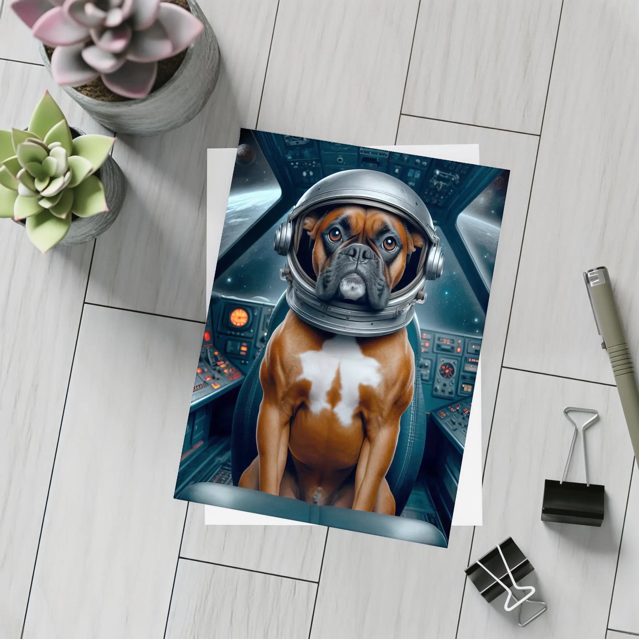 Boxer Dog Astronaut Space Cockpit Art – Postcards