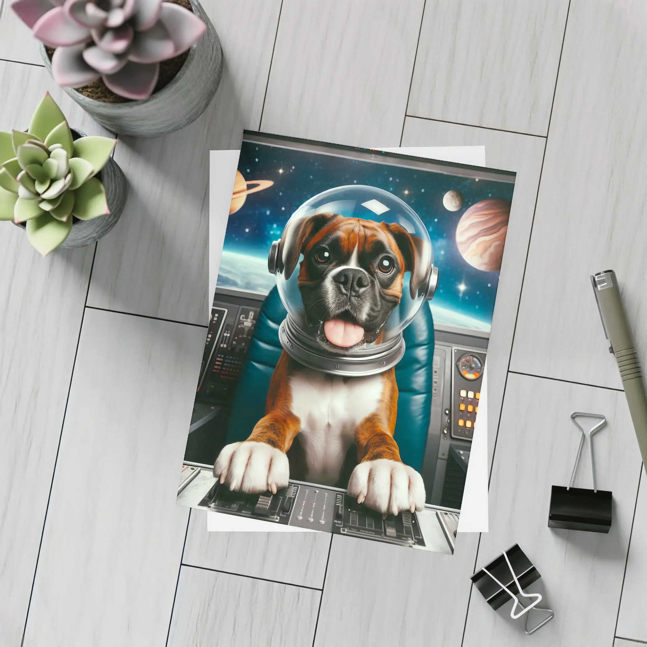 Boxer Dog Astronaut Space Cockpit – Postcards
