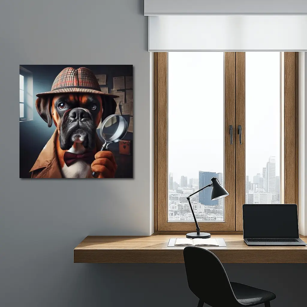 Boxer Dog Detective With Magnifying Glass – Wall Art