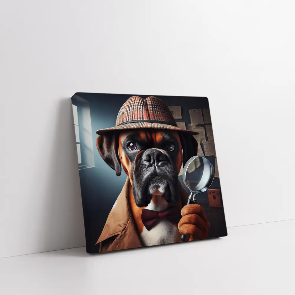 Boxer Dog Detective With Magnifying Glass – Wall Art