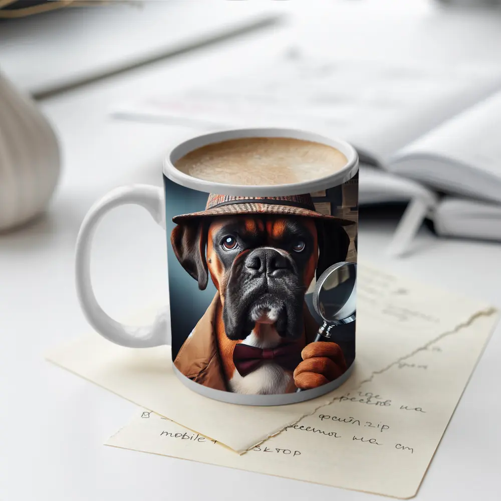 Boxer Dog Detective With Magnifying Glass – Mugs