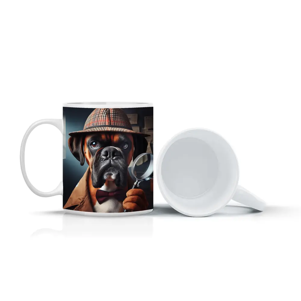 Boxer Dog Detective With Magnifying Glass – Mugs