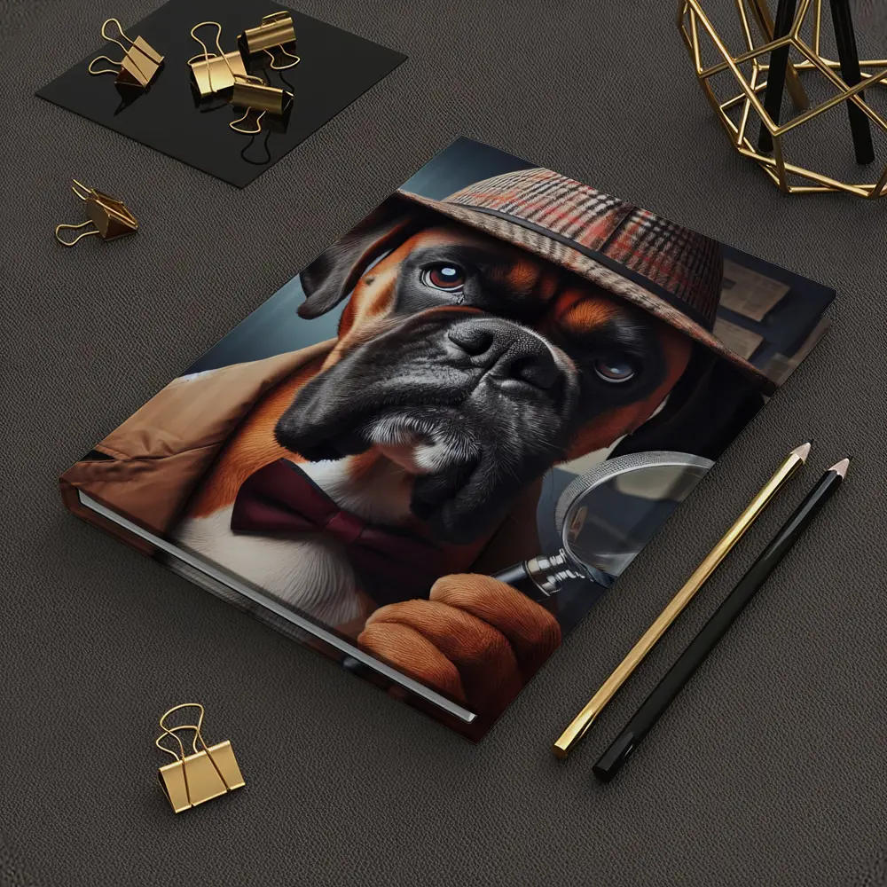 Boxer Dog Detective With Magnifying Glass – Notebooks