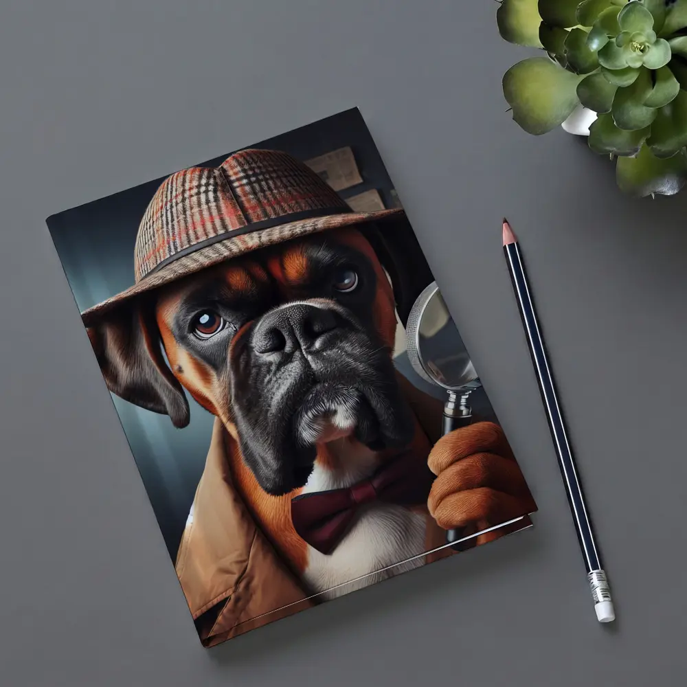 Boxer Dog Detective With Magnifying Glass – Notebooks
