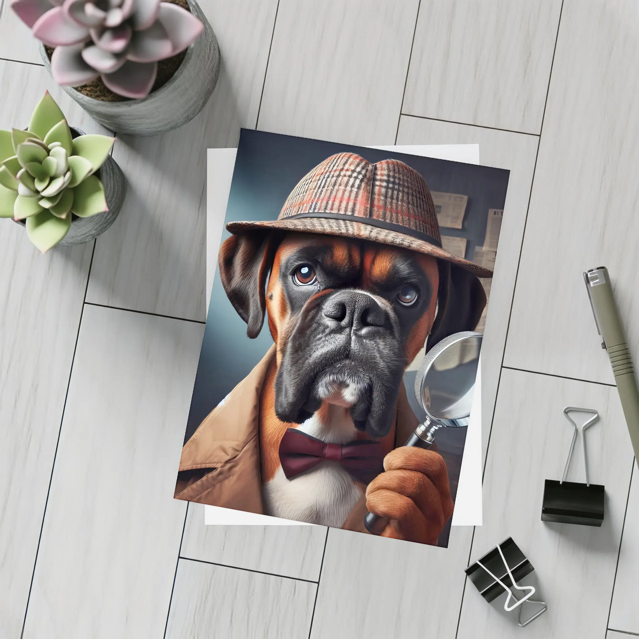 Boxer Dog Detective With Magnifying Glass – Postcards