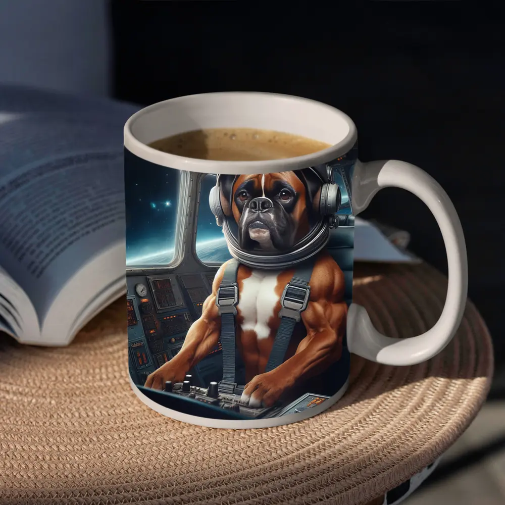 Boxer Dog Astronaut Piloting Space Cockpit – Mugs