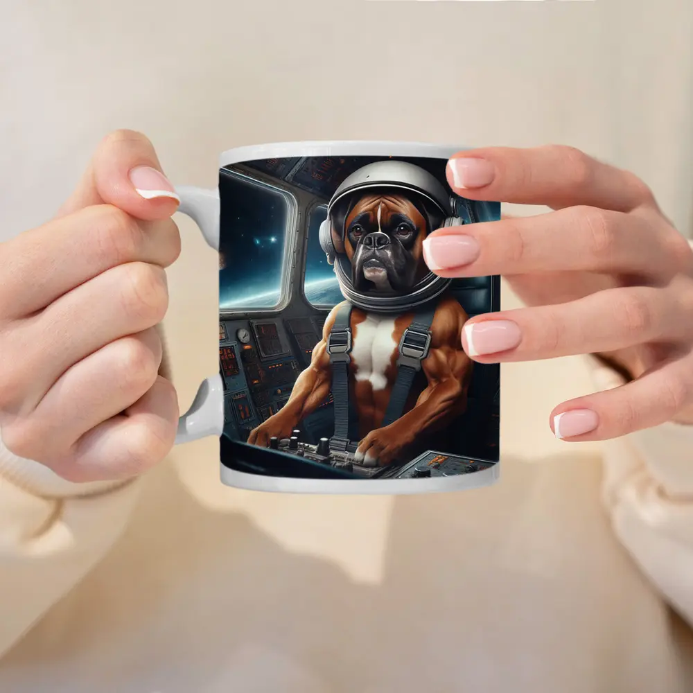 Boxer Dog Astronaut Piloting Space Cockpit – Mugs
