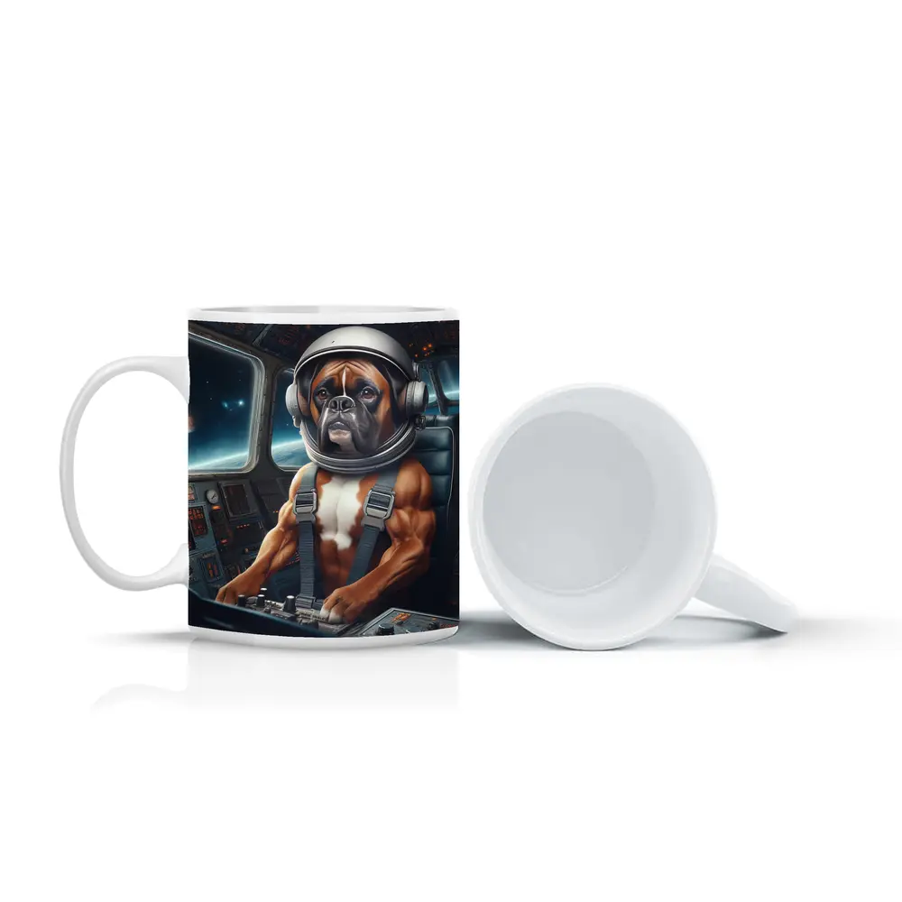 Boxer Dog Astronaut Piloting Space Cockpit – Mugs