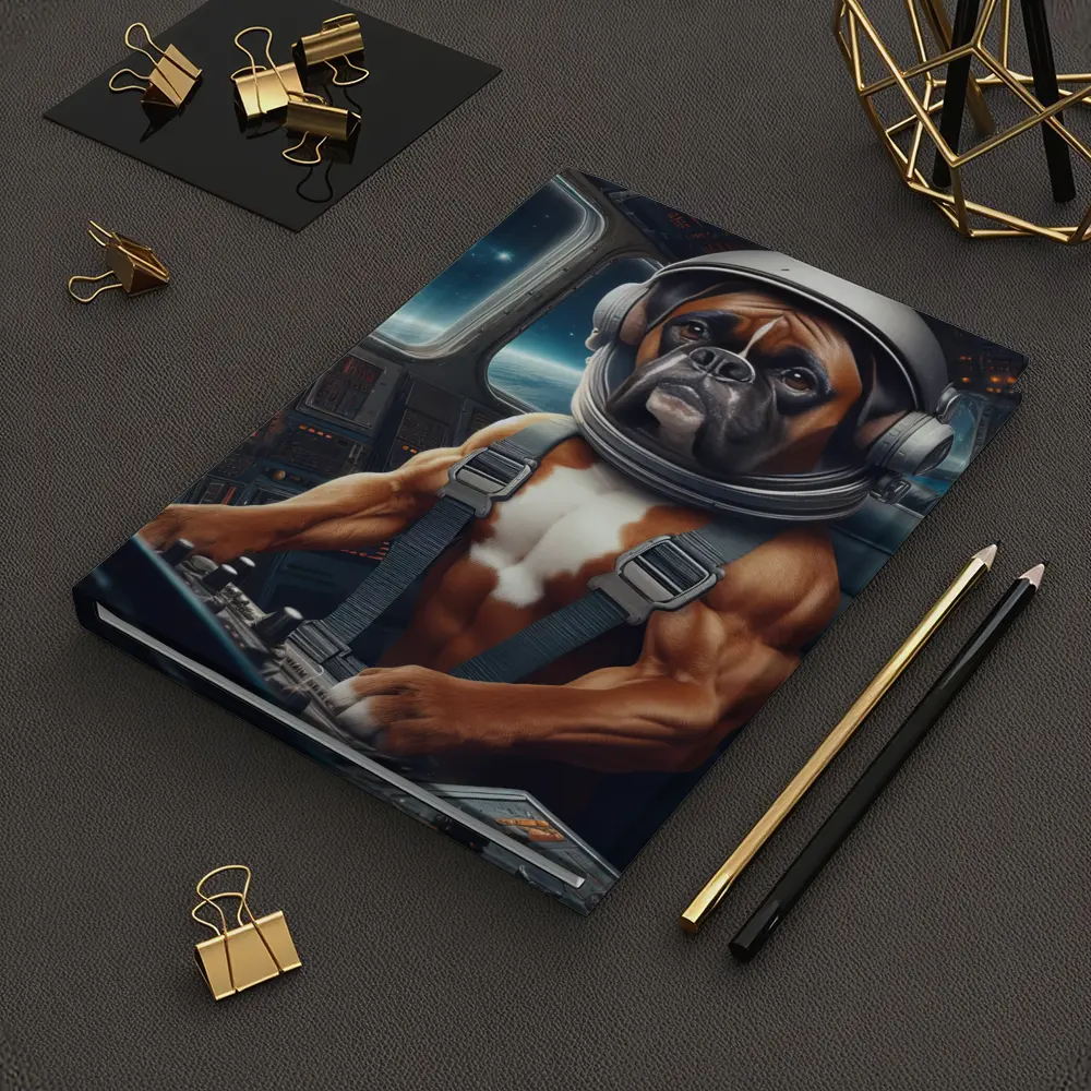 Boxer Dog Astronaut Piloting Space Cockpit – Notebooks