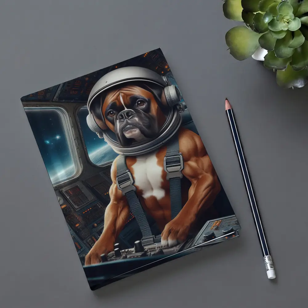 Boxer Dog Astronaut Piloting Space Cockpit – Notebooks