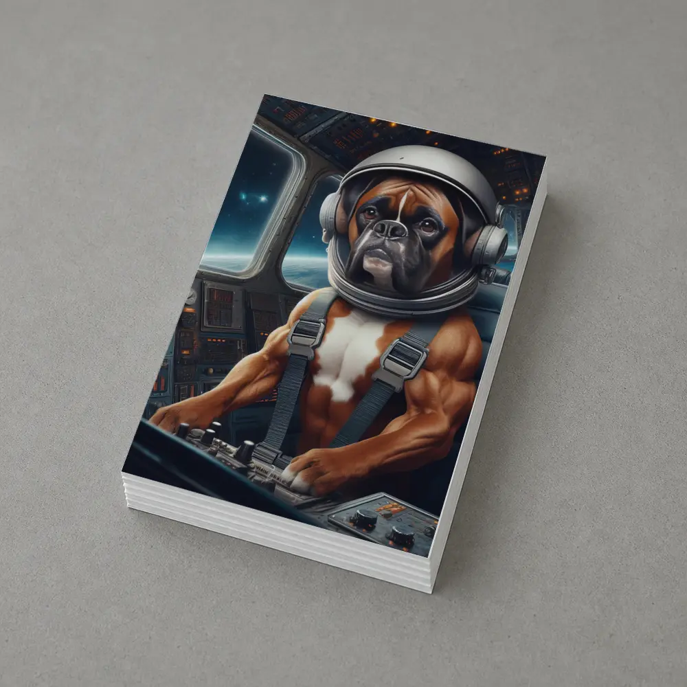 Boxer Dog Astronaut Piloting Space Cockpit – Postcards